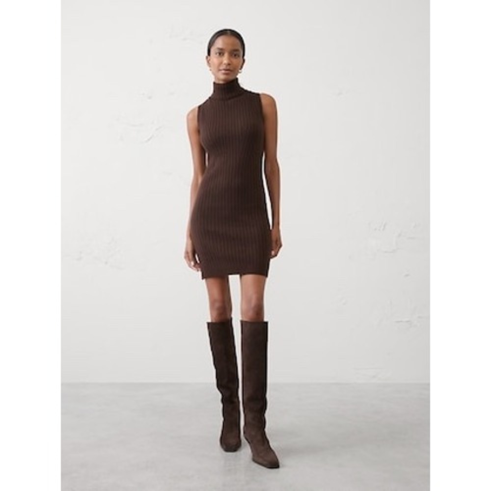 Banana Republic Brown Sleeveless Turtleneck Ribbed Mini Dress